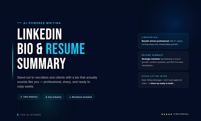 write a professional linkedin bio and resume summary using ai