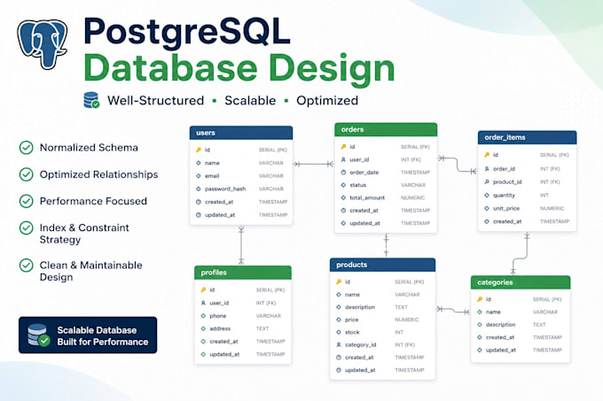 design postgresql database schema, sql queries and sqlalchemy ORM