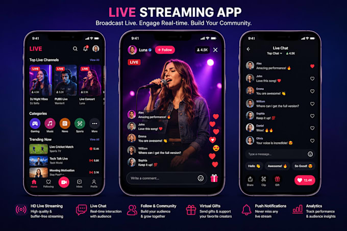 develop livestreaming app, music streaming app, live video streaming app, ott ap