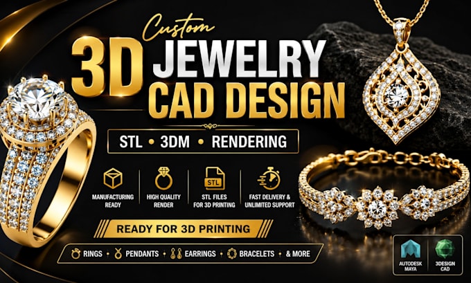 do custom 3d jewelry cad design for 3d printing realistic rendering stl files