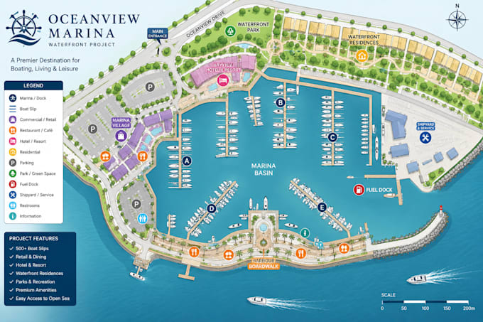 design luxury waterfront, marina, and coastal project
