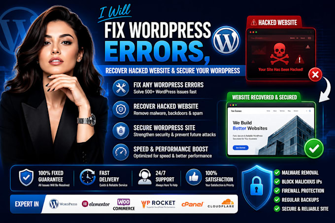 fix wordpress errors, recover hacked wordpress site, and secure your wordpress