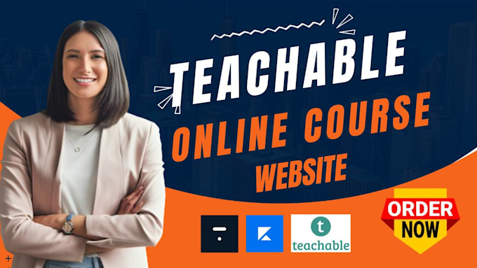 setup, design teachable website upload course on teachable online course website
