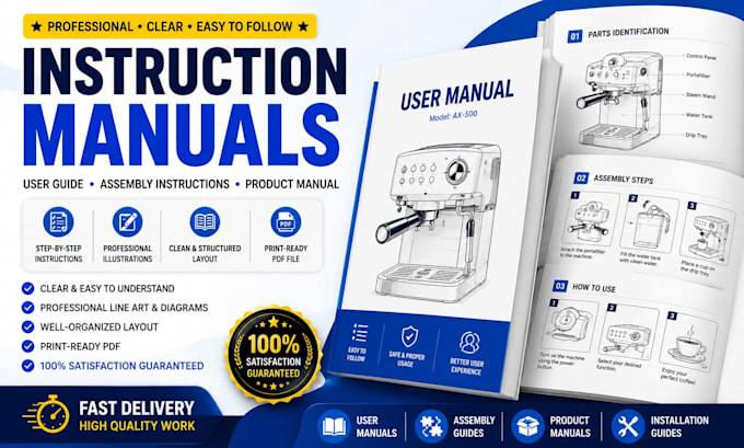 create a professional user manual and product instruction manual