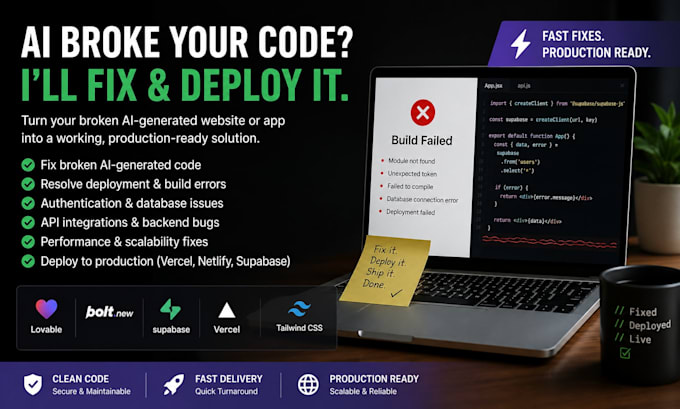 fix and deploy  broken ai generated code deploy to production