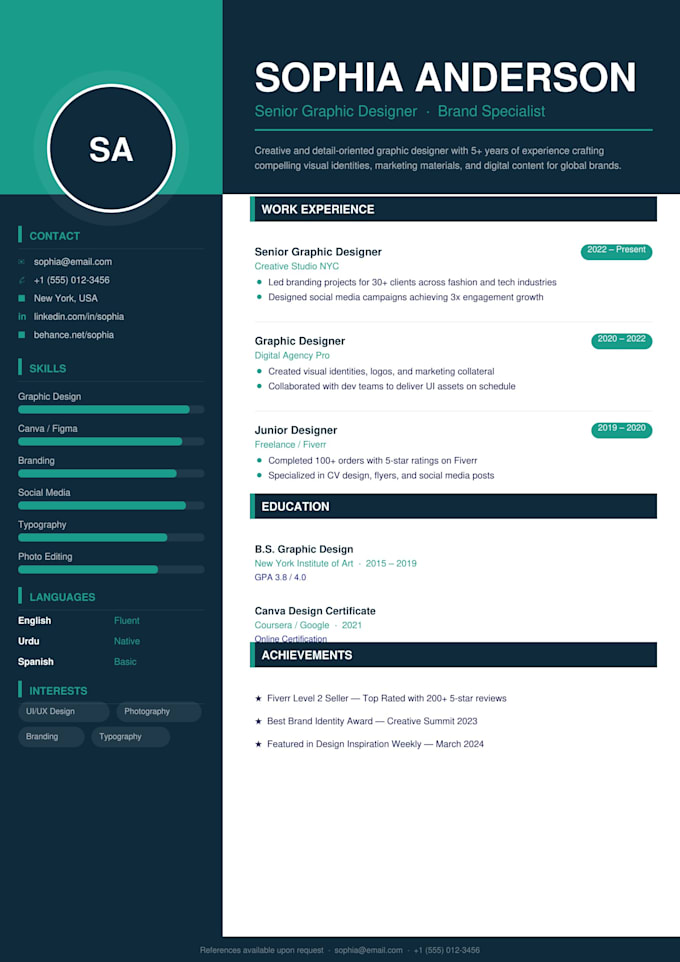 design an ats professional resume and modern CV template