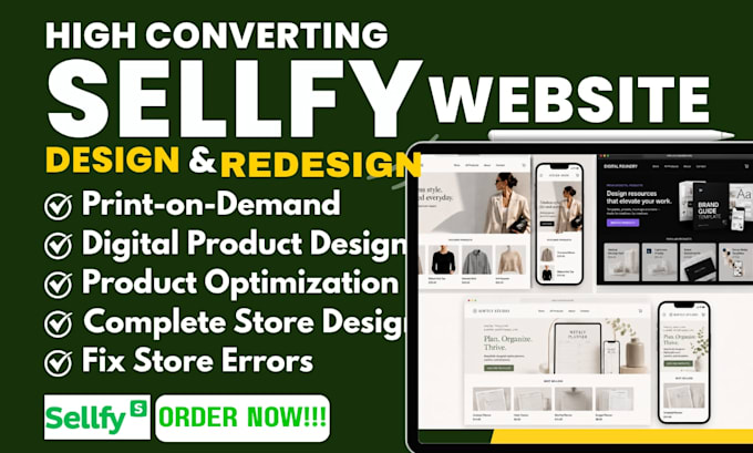 sellfy website design, sellfy store redesign, shopify store website development