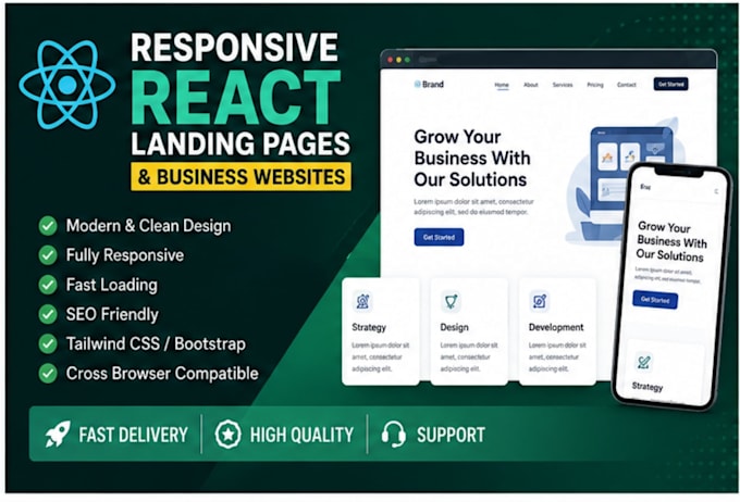 build responsive react js website, landing page and frontend UI