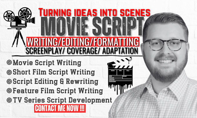write movie script, screenplay, feature film script, screenwriting, TV series