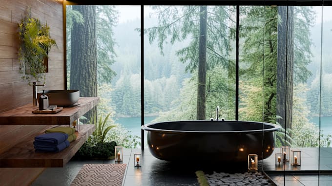 create luxury bathroom interior design with realistic 3d render