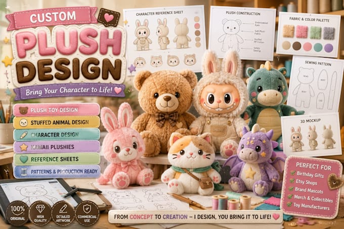 design plush toy stuffed animal character plushle custom labubu reference sheet