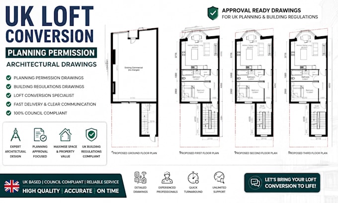 draw architectural drawings for UK loft conversion and planning permission