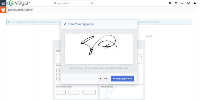 vtiger CRM document signer module