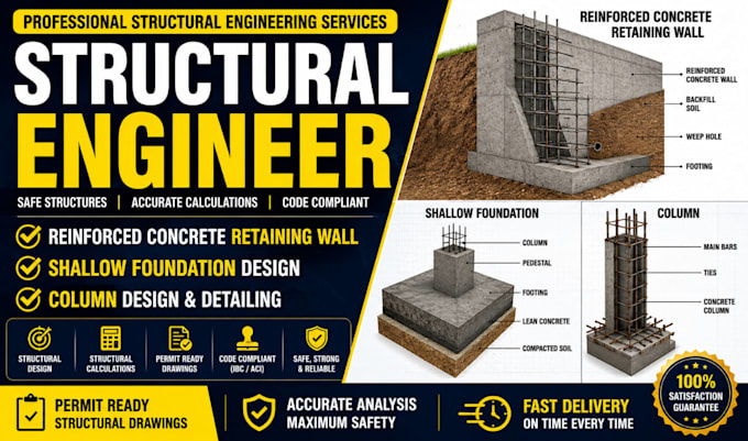 do reinforced concrete retaining wall shallow foundation column