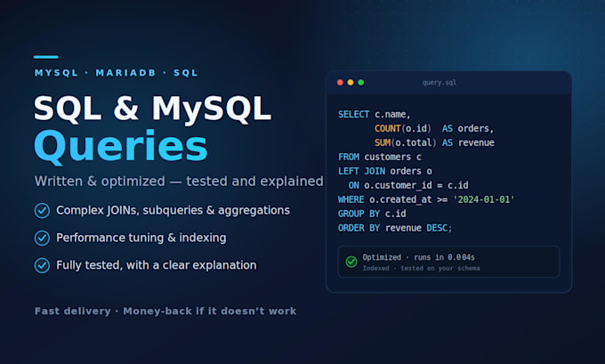 optimize and create complex mysql and sql queries