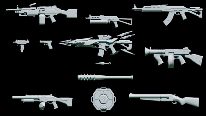 model realistic 3d guns, weapons, props, and game assets