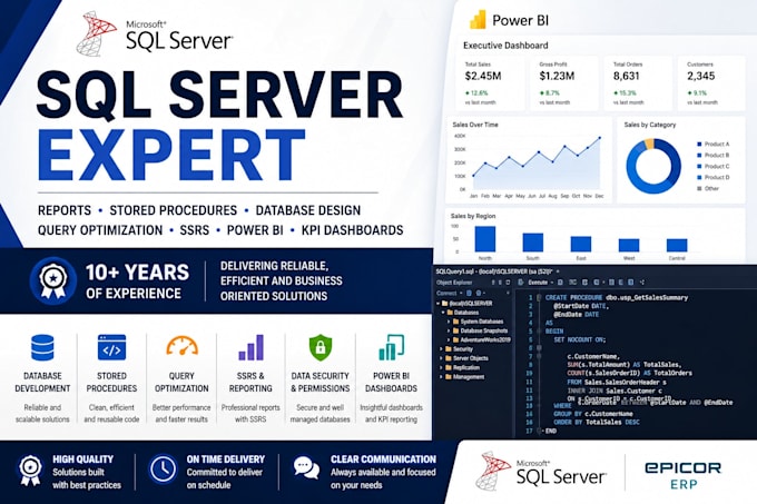create sql server reports dashboards and stored procedures