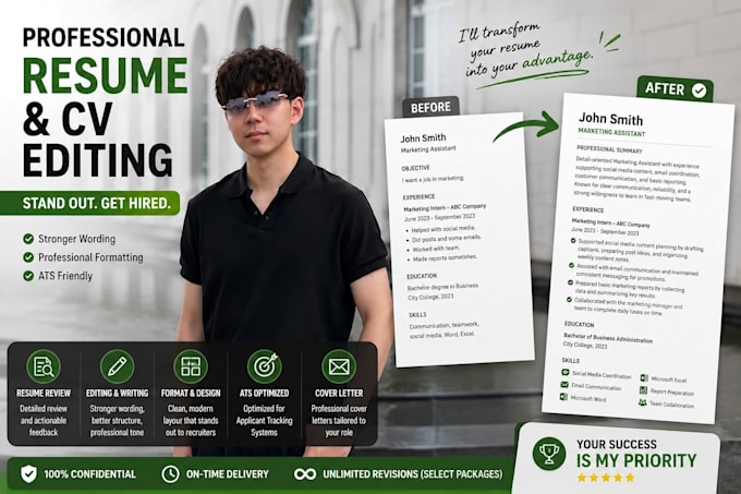 professionally edit and proofread your resume or CV