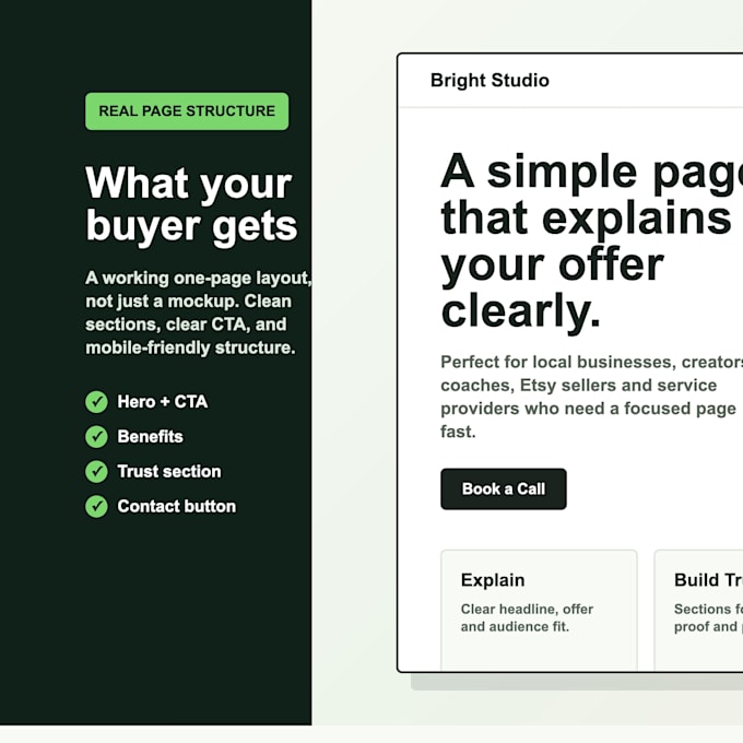 create a simple one page landing page for your business