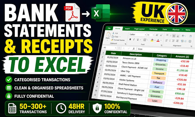 convert bank statements and receipts into excel spreadsheets