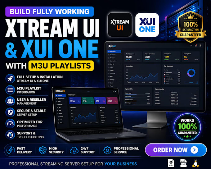 build fully working xtream ui and xui one with m3u playlists
