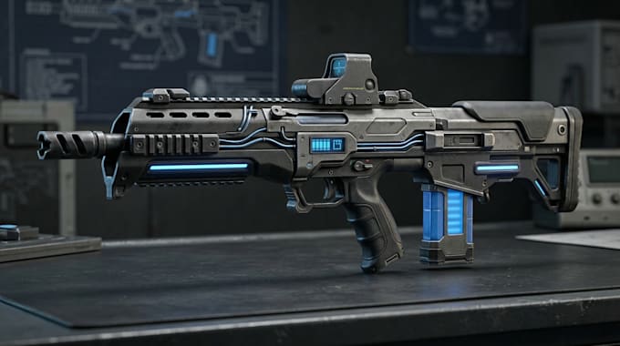 model, animate 3d sci fi gun weapons for unreal engine games and game unit