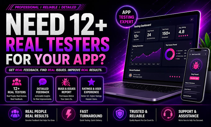 provide 12 or 20 testers for closed google play testing, 12 real testers