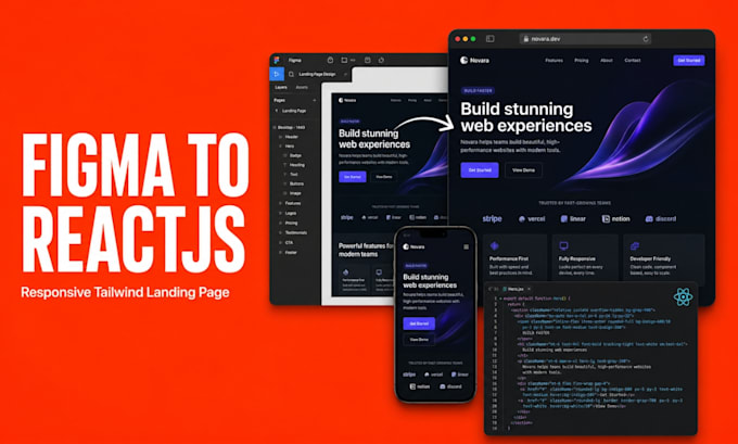 convert figma to reactjs tailwind landing page