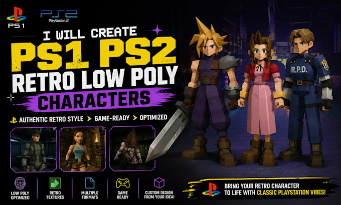 create ps1 ps2 retro low poly character