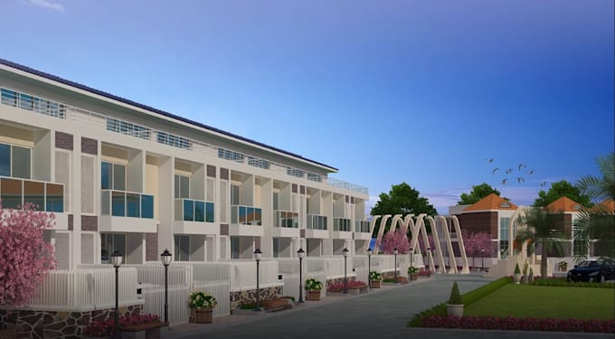 mixed use 3d property,rowhouse outdoor visualization,d5 villa rendering,triplex