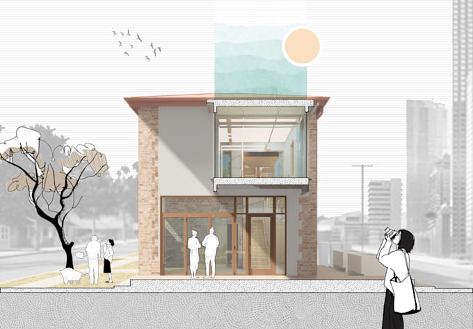 render 2d architectural site plan, section, elevation in photoshop