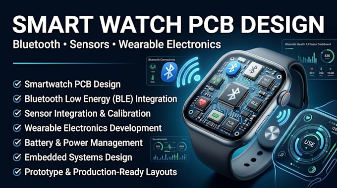 design smart watch pcb with bluetooth, sensors and wearable electronics