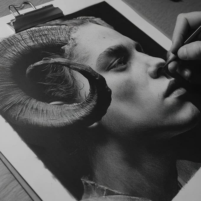 draw a charcoal and pencil digital portrait illustration