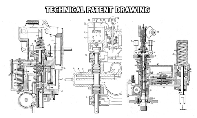 draw uspto patent drawings mechanical technical illustration industrial line art