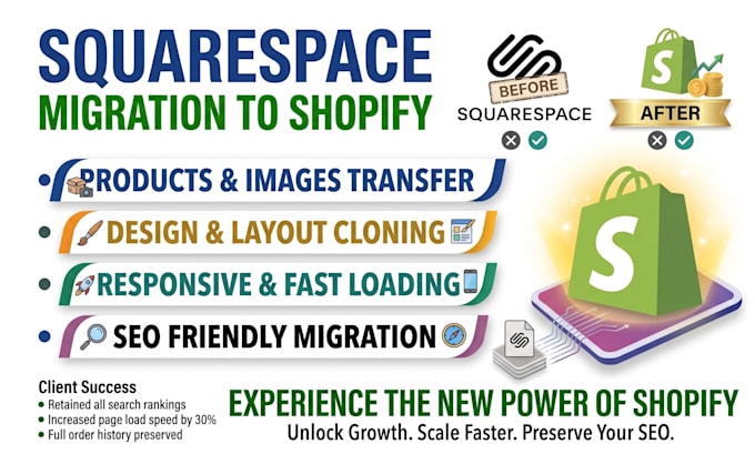 migrate ecommerce squarespace website to shopify, shopify website migration