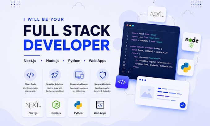 be your full stack developer for nextjs nodejs python and web apps