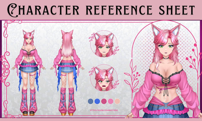 draw anime character reference sheet for oc vtuber and character design