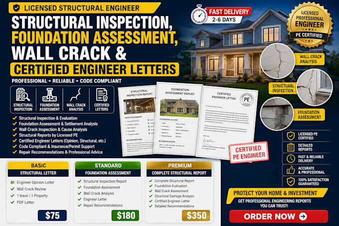 structural inspection, foundation assessment, wall crack certified engineer