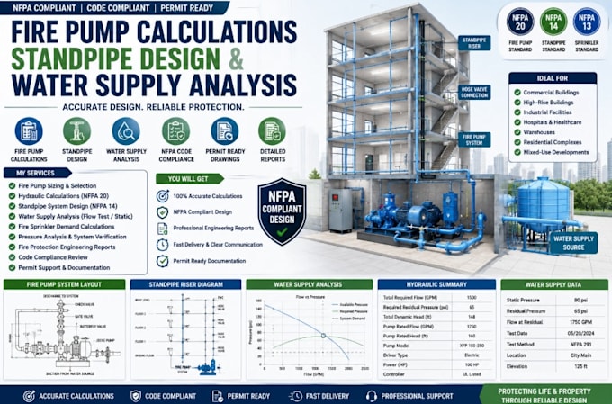 perform fire pump calculations standpipe design and water supply analysis