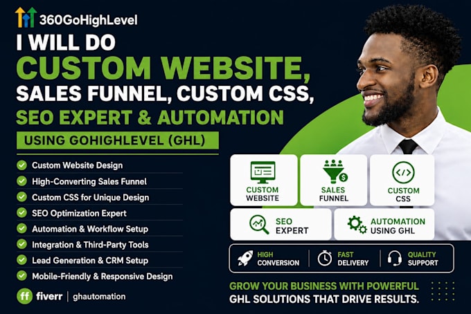 do custom website, sales funnel, custom css, seo expert and automation using ghl