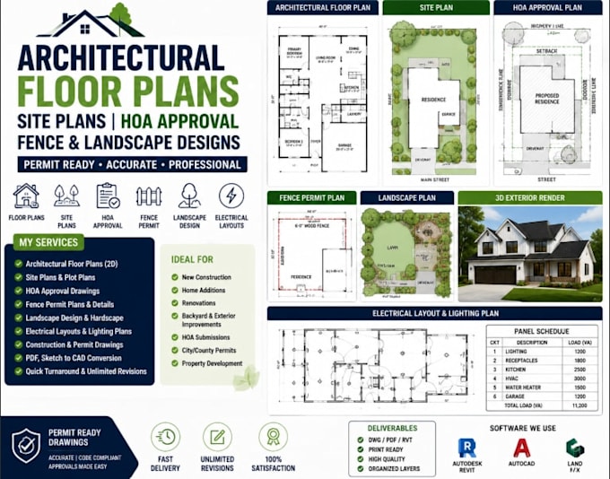 create architectural floor plans site plans hoa approval fence and landscape