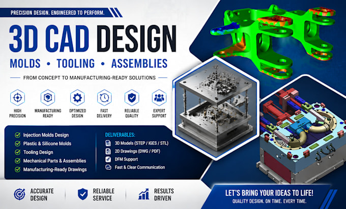 design manufacturing ready 3d cad molds, tooling, and mechanical assemblies