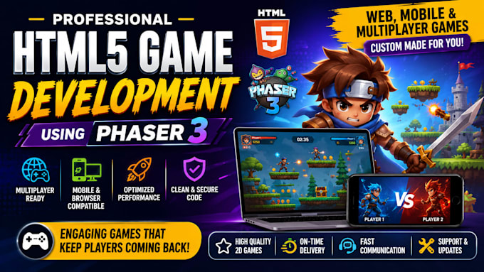 develop multiplayer HTML5 browser and mobile game using phaser 3