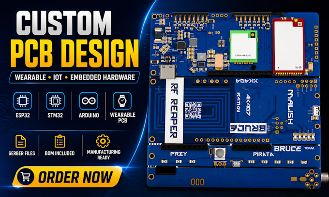 do wearable pcb design, esp32, stm32, arduino, electronic ai hardware pcb design