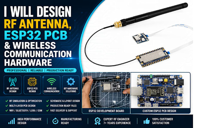 design rf antenna, esp32 pcb and wireless communication hardware