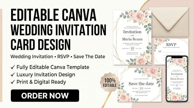 design editable canva wedding invitation card and invitation design