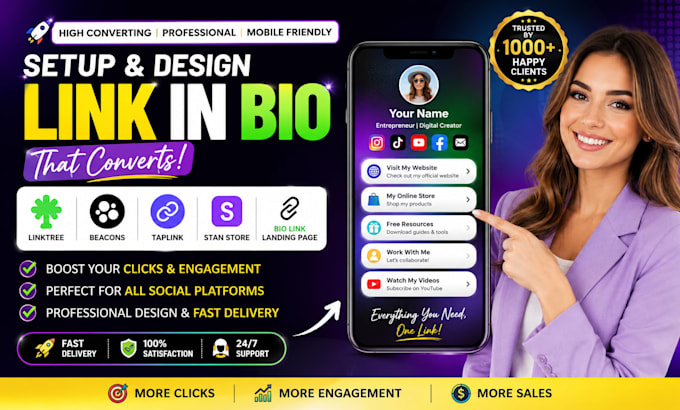 setup linktree, beacons, taplink, stan store link in bio page landing page carrd