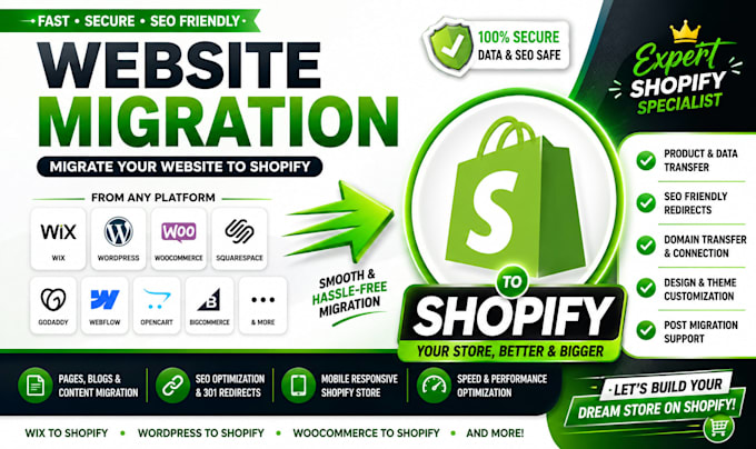 migrate woocommerce, wix, magento, bigcommerce, opencart, custom to shopify