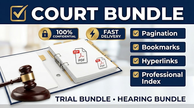 prepare court bundle, trial bundle, hearing bundle with bookmarks and index