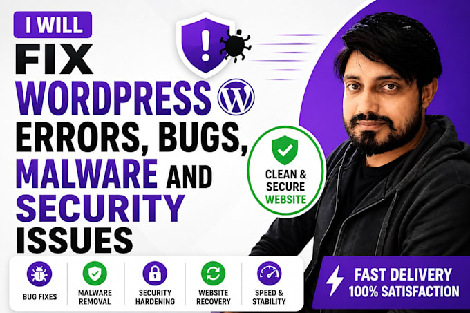 fix wordpress errors bugs malware and security issues